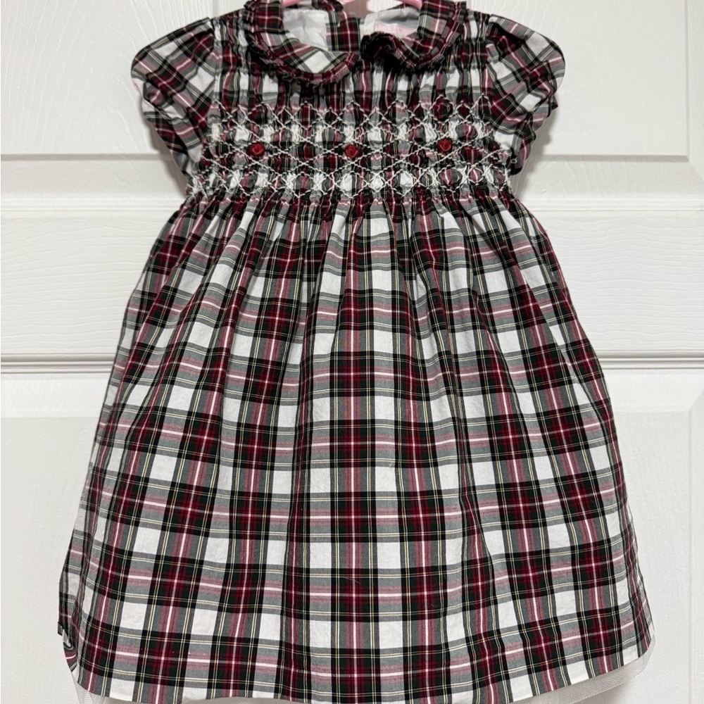 Janie and Jack Plaid Holiday Hand Smocked Dress 6-12 Months
